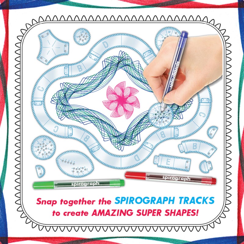 Spirograph مجموعة سبيروغراف سوبر بمناسبة الذكرى الخمسين - الفنون والحرف، ألعاب الأطفال، مستلزمات الفن، مستلزمات الحرف، مجموعة الرسم، فن الحلزونات، مجموعة تصميم التروس الكلاسيكية، حقيبة، أقلام، ورقة تصميم متضمنة، للأعمار 8 سنوات فما فوق - Image 4