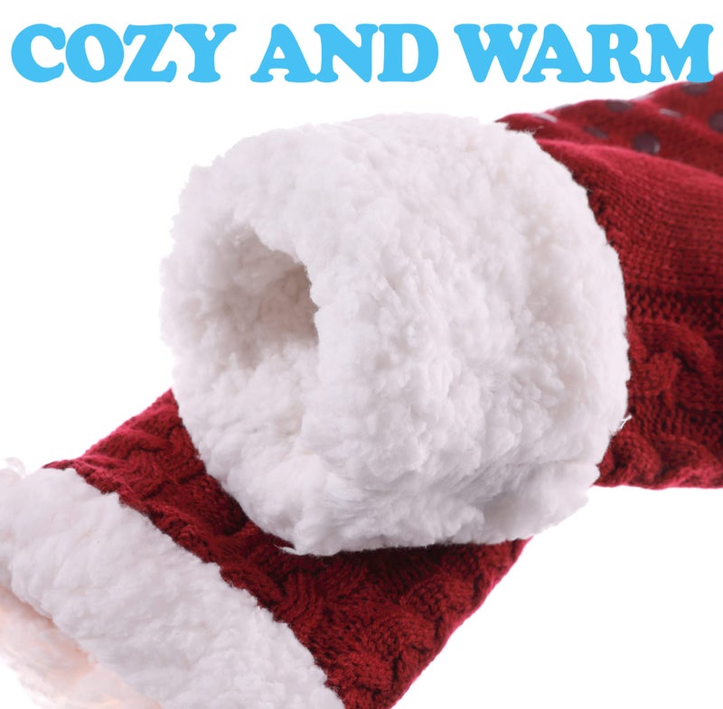 SDBING Women's Winter Super Soft Warm Cozy Fleece Lined Fuzzy Slipper Socks with Grippers (Wine Red, 6-10) - Image 4