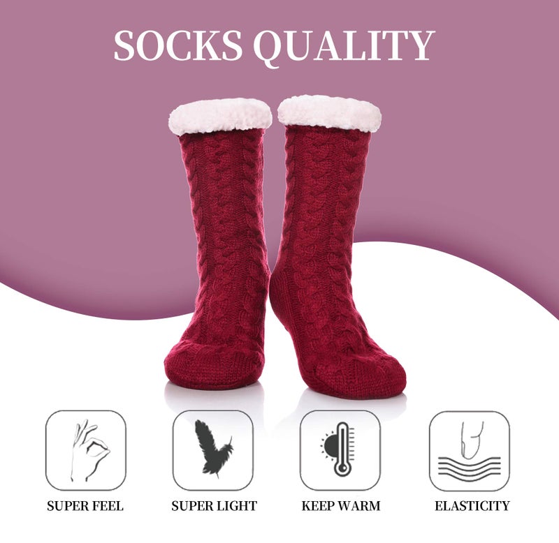 SDBING Women's Winter Super Soft Warm Cozy Fleece Lined Fuzzy Slipper Socks with Grippers (Wine Red, 6-10) - Image 5