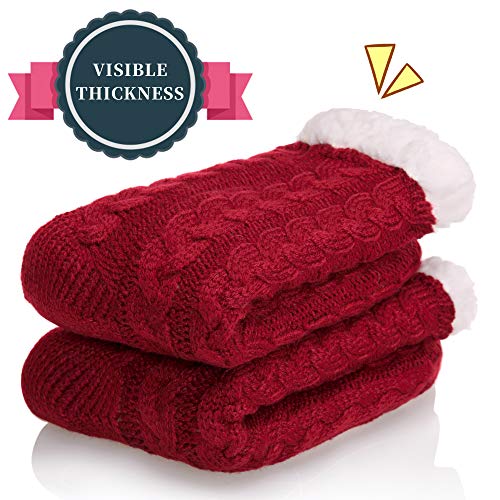 SDBING Women's Winter Super Soft Warm Cozy Fleece Lined Fuzzy Slipper Socks with Grippers (Wine Red, 6-10) - Image 3