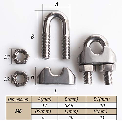 Cozihom 16 Pack 1/4 Inch M6 Wire Rope Cable Clip Clamp, 304 Stainless Steel, Wire Rope Clip, U Bolt Saddle Fastener. - Image 2