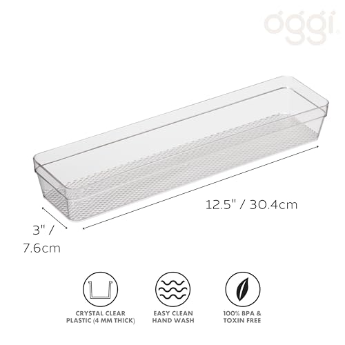 Oggi Clear Drawer Organizer - 3" X 12.5" - Ideal for Organizing Kitchen Drawers, Office, Desk, Silverware, Kitchen Utensils, Cosmetics and Bathrooms - Image 2