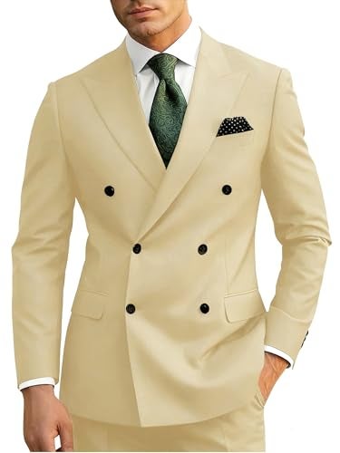 Wangyue Mens Suit Slim Fit 2 Piece Champagne Double Breasted Suit for Man Wedding Regulair Fit Champagne Double Breasted Blazer Homecoming Formal Business Groom Prom Tuxedo 2025 M - Image 1