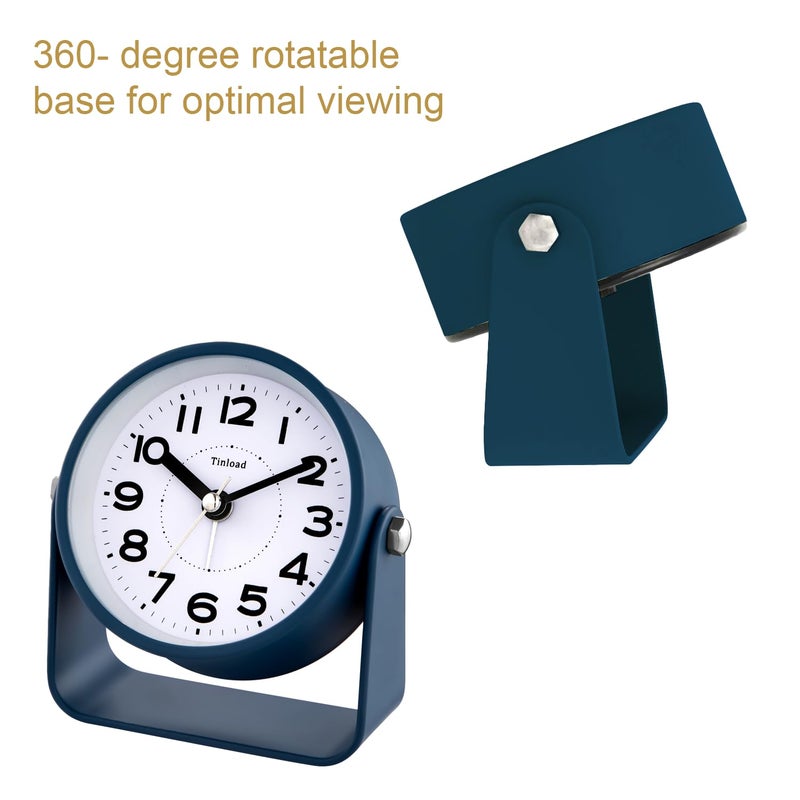 Tinload Analog Alarm Clock for Bedroom, Silent Non-Ticking Quartz Movement, Battery Operated with Snooze & On-Demand Light, Bedside Desk Table Clock, Ideal for Home,Office (Blue) - Image 5