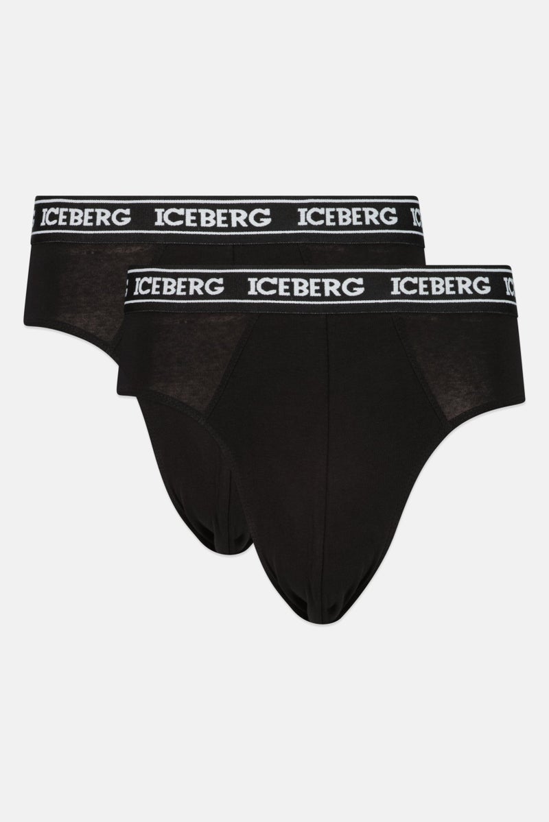 ICEBERG Men 2 Pieces Brand Logo Trunks, Black  - Image 1