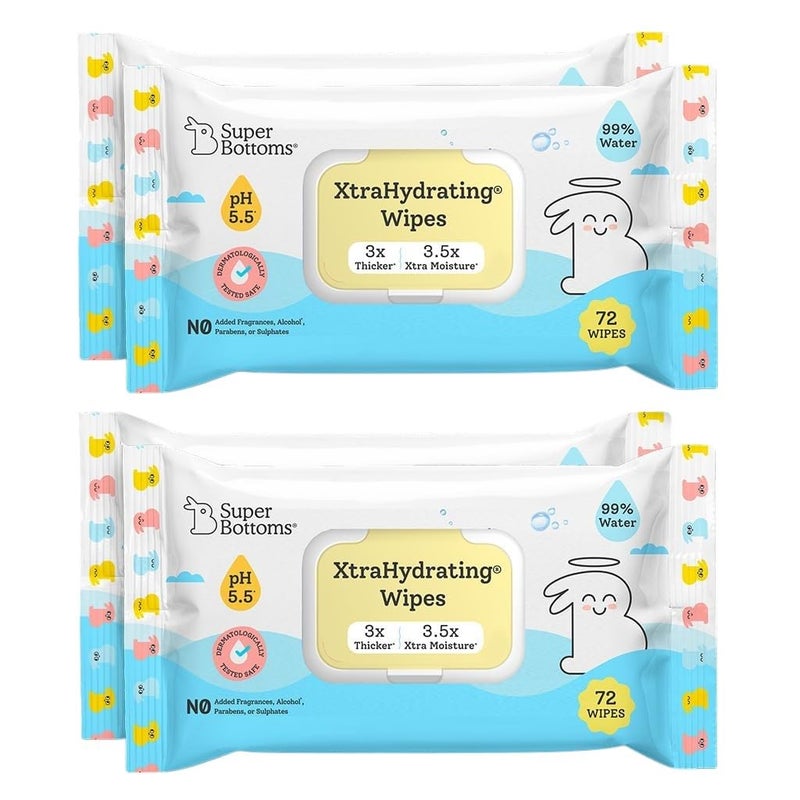 SuperBottoms 99% Pure Water Baby Wet Wipes - Skin-Friendly 5.5 pH Formula - Gentle & Biodegradable Wet Wipes for Baby - Dermatologically Tested - Thick & Durable (Pack of 4, 288 pcs) - Image 1