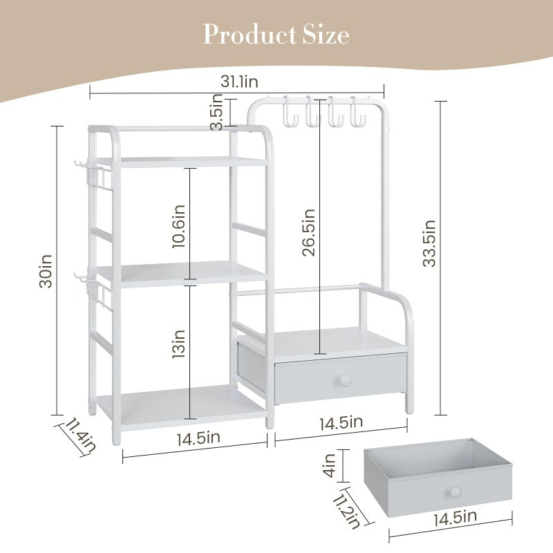 Nuoex Purse Organizer for Closet, with Bottom Drawer, Extra Large Capacity 3 Tier Handbag Storage Rack for Women, 10 Purse Hanger and Hooks for Bag Organizer, Floor-Standing, Home, Living Room (White) - Image 5