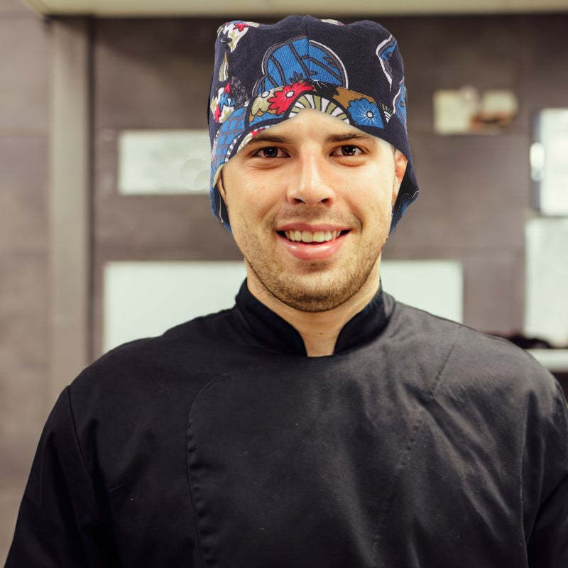 Catering Chef Hat Chef Cap Kitchen Work Restaurant Service 52x12cm Blue with Floral Pattern 1Pack - Image 5