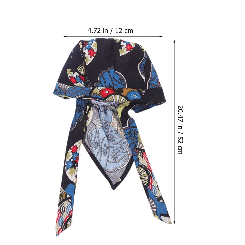 Catering Chef Hat Chef Cap Kitchen Work Restaurant Service 52x12cm Blue with Floral Pattern 1Pack - Image 2