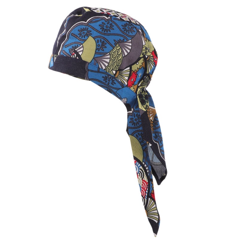 Catering Chef Hat Chef Cap Kitchen Work Restaurant Service 52x12cm Blue with Floral Pattern 1Pack - Image 1