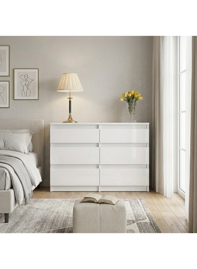 Modern 6-Drawer White Wooden Chest of Drawers, 100x30x70 cm - Image 3