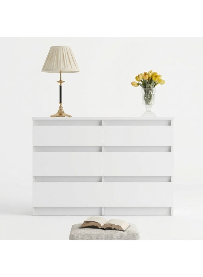 Modern 6-Drawer White Wooden Chest of Drawers, 100x30x70 cm - Image 1