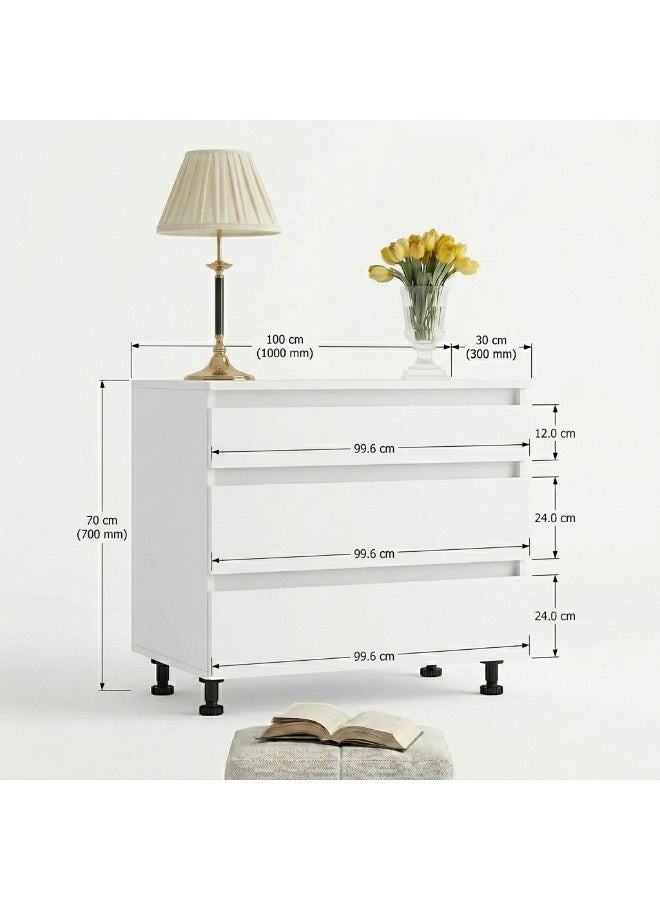 Modern 6-Drawer White Wooden Chest of Drawers, 100x30x70 cm - Image 2