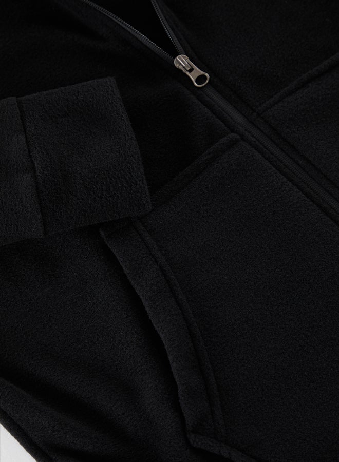 trendyol Black Regular/Normal Cut Basic Zippered Warm Polar Fleece Cardigan/Sweatshirt - Image 2