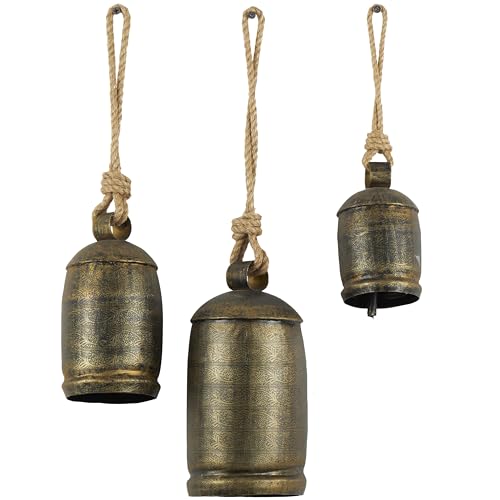 Deco 79 Metal Decorative Cow Bells Tibetan Inspired with Jute Hanging Rope, Set of 3 10",8",6"H, Bronze - Image 5