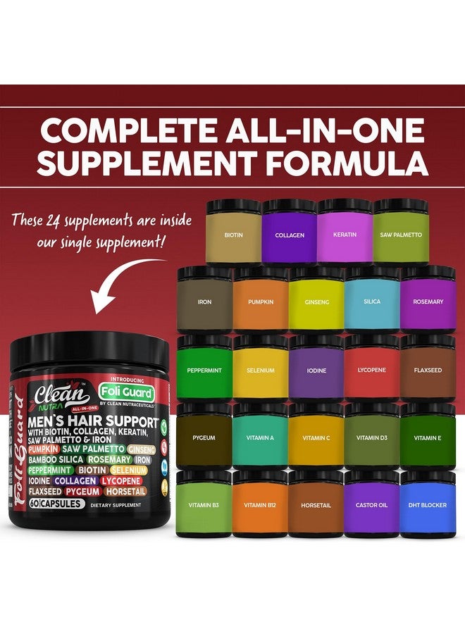 Clean Nutraceuticals Hair Growth Supplement For Men | Biotin Hair Vitamins Collagen Pumpkin Seed Saw Palmetto Iron Ginseng Bamboo Silica Rosemary Peppermint Keratin Selenium Iodine Flaxseed Horsetail Vitamin A C D3 E B12 - Image 2
