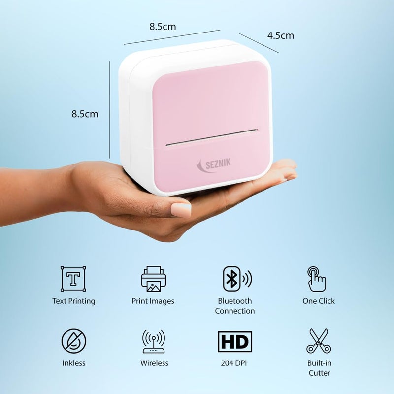SEZNIK Mini Printer, Inkless, Thermal, Bluetooth, Portable Printer, Compatible Android, iOS Mobile. 1 Year Warranty (MiniX-Pink) - Image 3