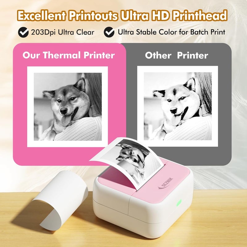SEZNIK Mini Printer, Inkless, Thermal, Bluetooth, Portable Printer, Compatible Android, iOS Mobile. 1 Year Warranty (MiniX-Pink) - Image 4