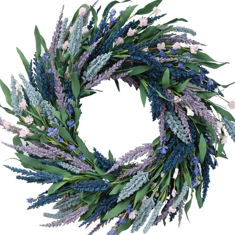 Tempus 20 Inch Artificial Lavender Green Leaf Wreath SpringSummer for Front Door Porch Wall Window Summer Wedding Garden Office Decor