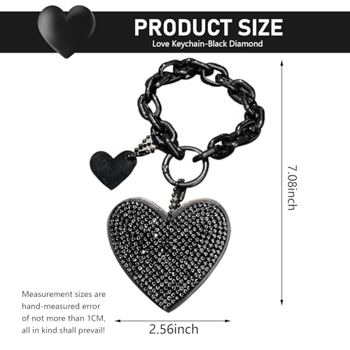MOXRUQ 1 PC Cute Heart Keychains, Pretty Bling Key Chain Accessories, Heart Shape Key Chain with Sparkly Rhinestones for Car Keys Purse Charms Handbag Backpack Accessories (Black) - Image 2