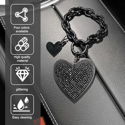 MOXRUQ 1 PC Cute Heart Keychains, Pretty Bling Key Chain Accessories, Heart Shape Key Chain with Sparkly Rhinestones for Car Keys Purse Charms Handbag Backpack Accessories (Black) - Image 3