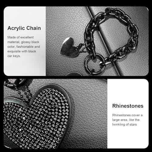 MOXRUQ 1 PC Cute Heart Keychains, Pretty Bling Key Chain Accessories, Heart Shape Key Chain with Sparkly Rhinestones for Car Keys Purse Charms Handbag Backpack Accessories (Black) - Image 5