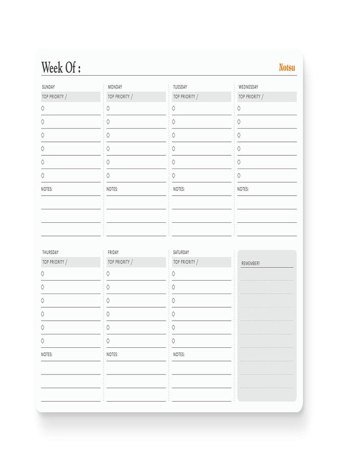 Notsu Weekly Planner Notepad | Sunday Start Weekly Calendar Pad Tear Off, 50 Undated Pages - Image 1