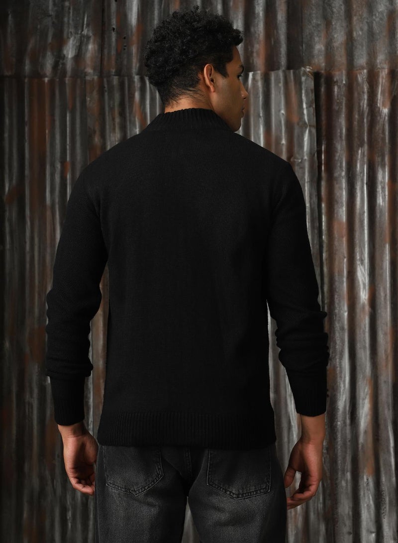 HIGH STAR Men's Black 100% Acrylic Solid Sweater - Image 3