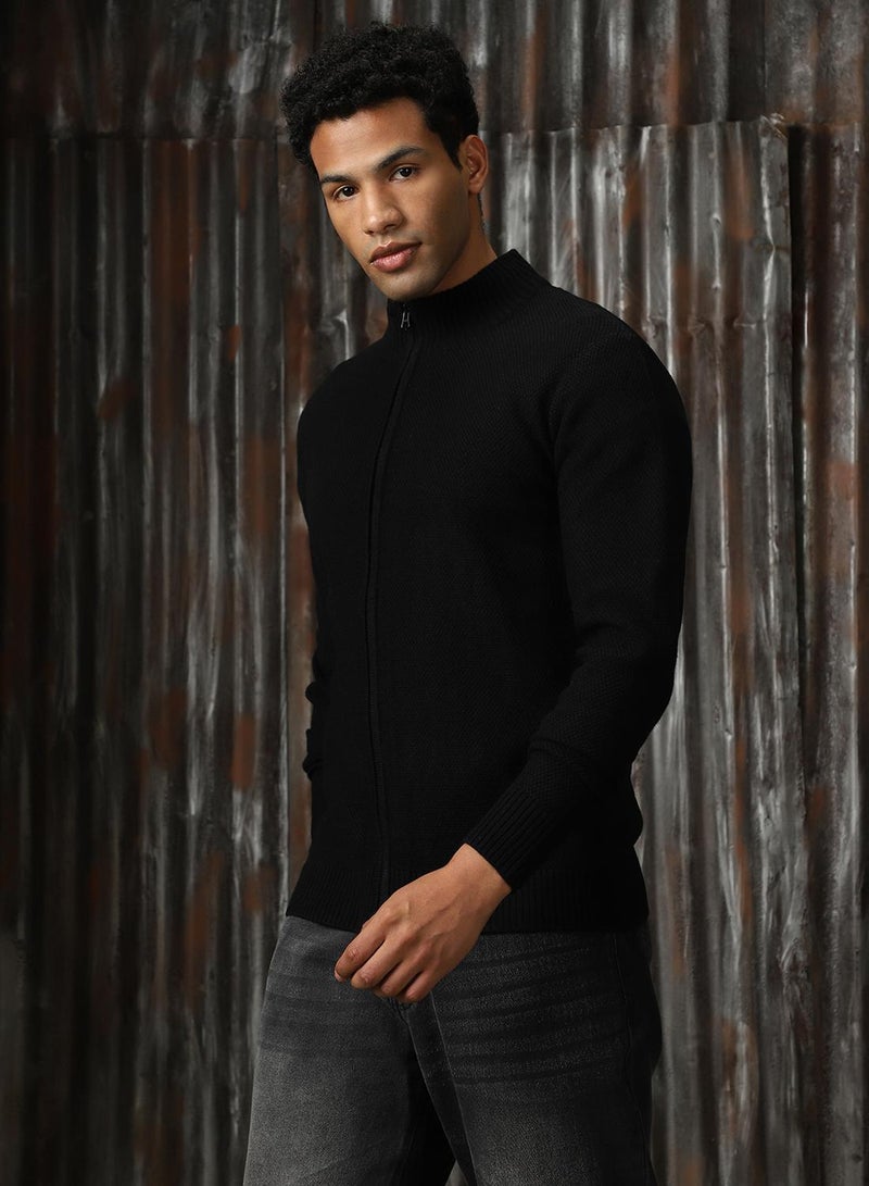 HIGH STAR Men's Black 100% Acrylic Solid Sweater - Image 2