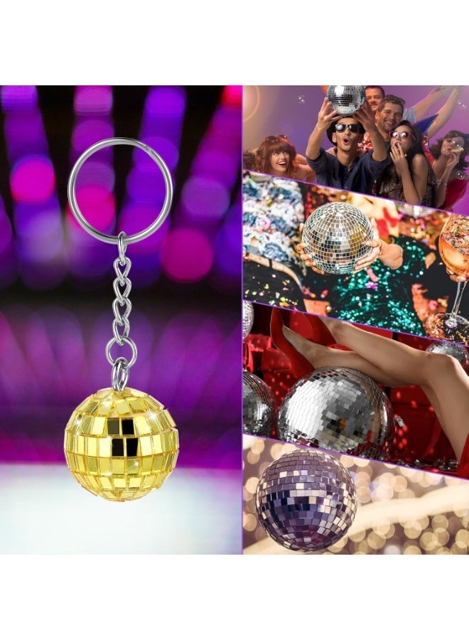 Yunpy 6 Pack Disco Ball Keychains, 2 Colors Gold & Silver Mini Mirror Ball Keyrings, 70s Disco Party Favors Accessories, Retro Disco Keychains for Bags, Keys, Party Decorations - Image 5
