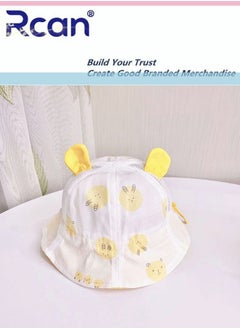 Rcan Kids Cute Cartoon Soft Sun Protection Newborn Baby Cap Fisherman's Hat Cotton 1-3 Years Old, Baby Girl, Baby Boy , White/Yellow  - Image 1