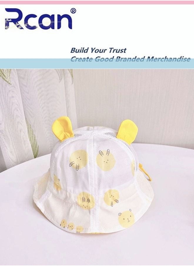Rcan Kids Cute Cartoon Soft Sun Protection Newborn Baby Cap Fisherman's Hat Cotton 1-3 Years Old, Baby Girl, Baby Boy , White/Yellow  - Image 1