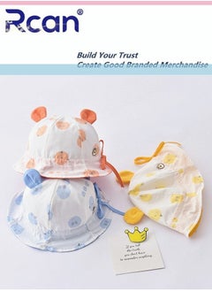 Rcan Kids Cute Cartoon Soft Sun Protection Newborn Baby Cap Fisherman's Hat Cotton 1-3 Years Old, Baby Girl, Baby Boy , White/Yellow  - Image 2