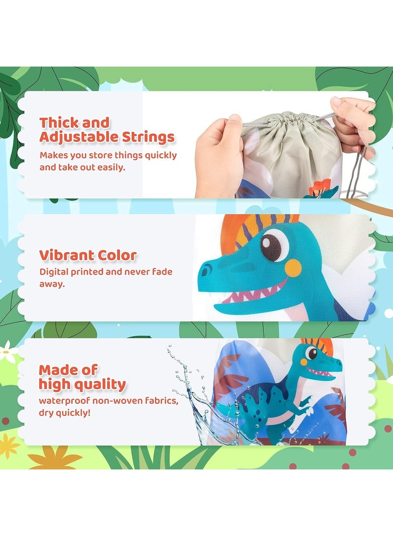 سيوسي 12 حزمة من لوازم حفلات الديناصورات حقائب برباط لعيد ميلاد الأطفال للأولاد والبنات حقيبة ظهر دينو كحقائب هدايا قابلة لإعادة الاستخدام للهدايا والحلوى والوجبات الخفيفة والسفر المدرسي - Image 4