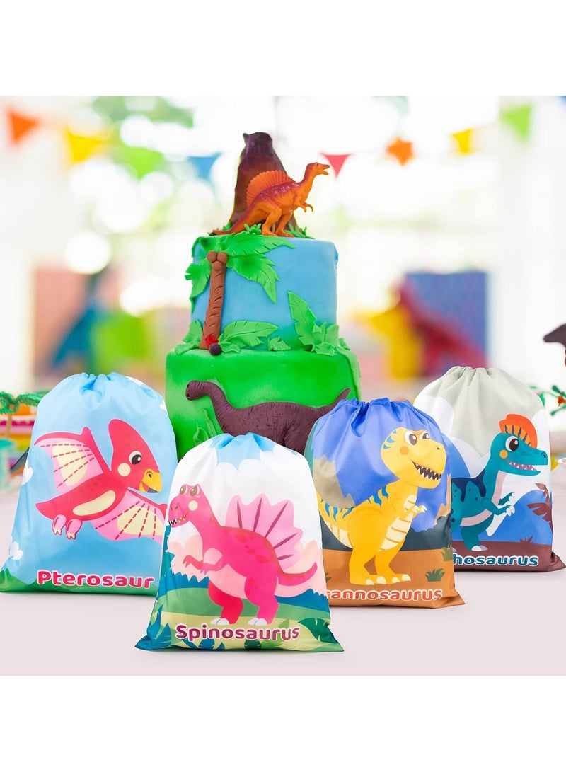 سيوسي 12 حزمة من لوازم حفلات الديناصورات حقائب برباط لعيد ميلاد الأطفال للأولاد والبنات حقيبة ظهر دينو كحقائب هدايا قابلة لإعادة الاستخدام للهدايا والحلوى والوجبات الخفيفة والسفر المدرسي - Image 5