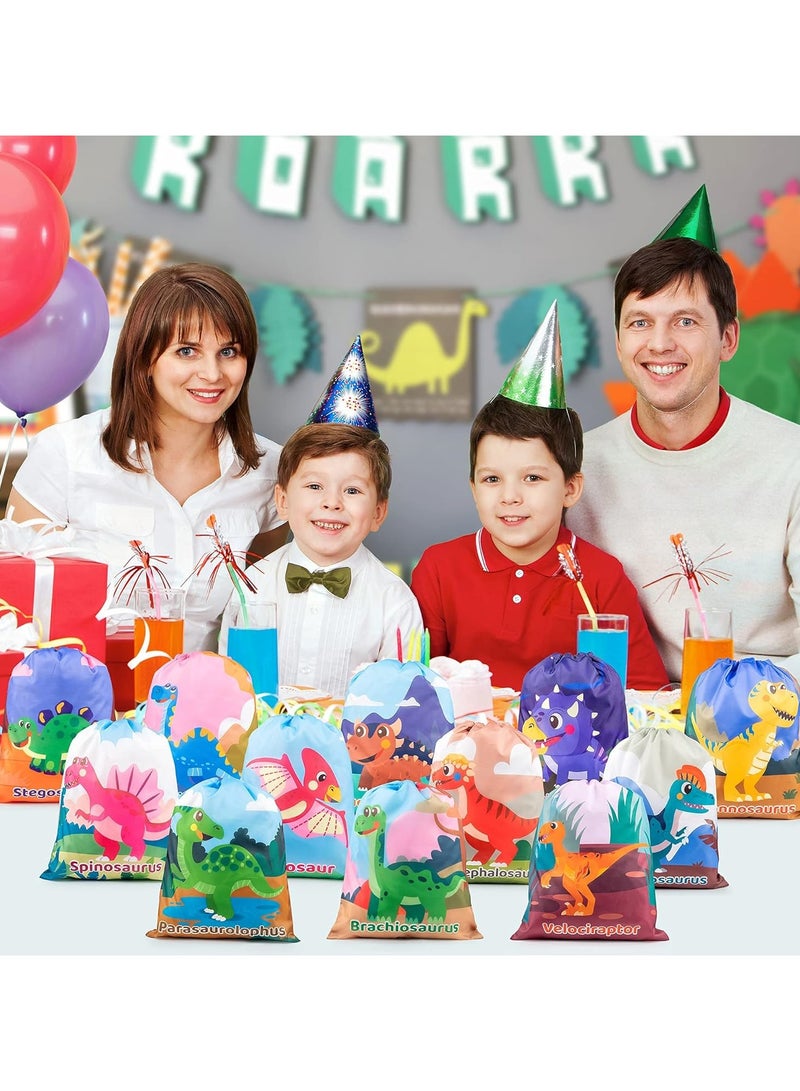سيوسي 12 حزمة من لوازم حفلات الديناصورات حقائب برباط لعيد ميلاد الأطفال للأولاد والبنات حقيبة ظهر دينو كحقائب هدايا قابلة لإعادة الاستخدام للهدايا والحلوى والوجبات الخفيفة والسفر المدرسي - Image 3