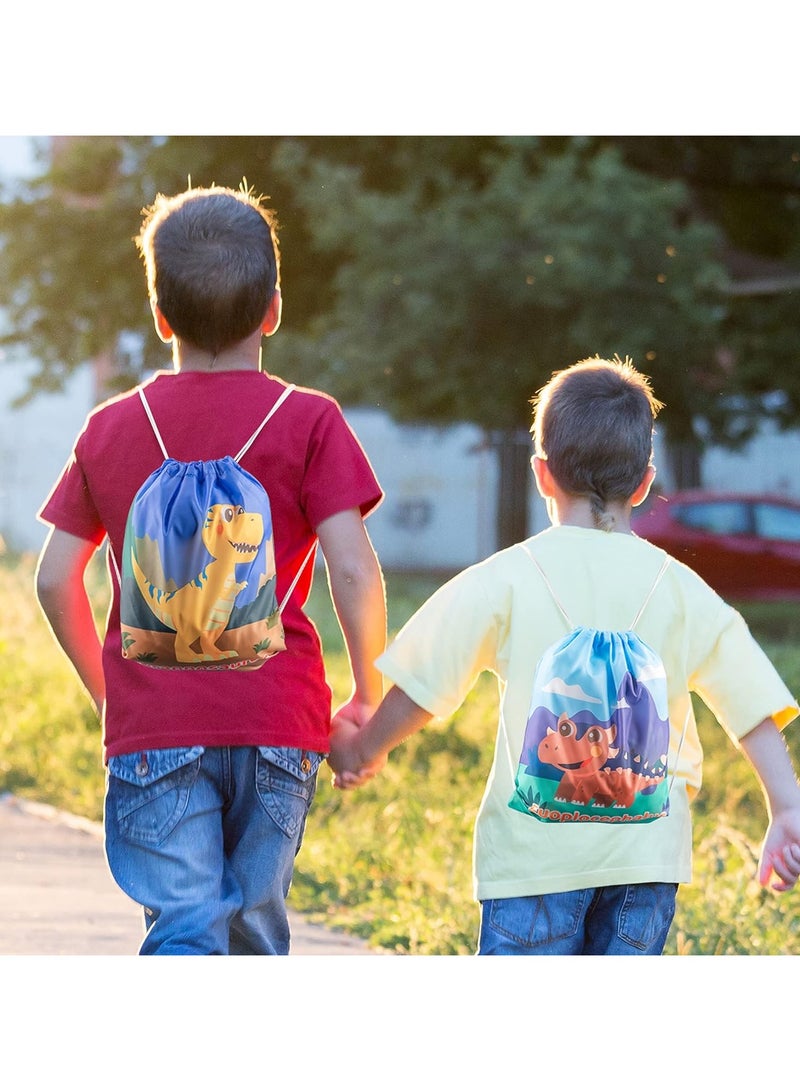 سيوسي 12 حزمة من لوازم حفلات الديناصورات حقائب برباط لعيد ميلاد الأطفال للأولاد والبنات حقيبة ظهر دينو كحقائب هدايا قابلة لإعادة الاستخدام للهدايا والحلوى والوجبات الخفيفة والسفر المدرسي - Image 2