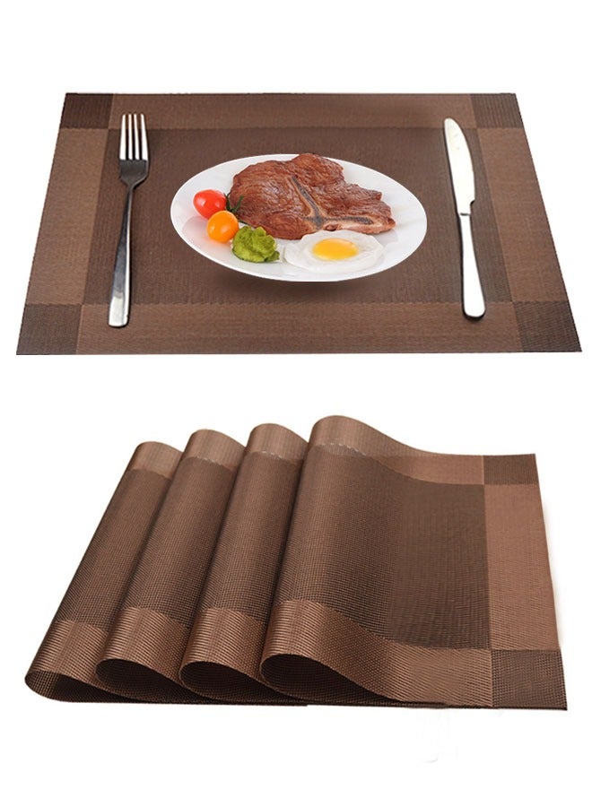 وهاواي Placemats Set of 4, Non-Slip Washable PVC Table Mat, Heat-Resistant Woven Vinyl Placemat, Plastic Table Mats for Dining Table, Kitchen Table 30x45 cm(Dark Brown) - Image 1