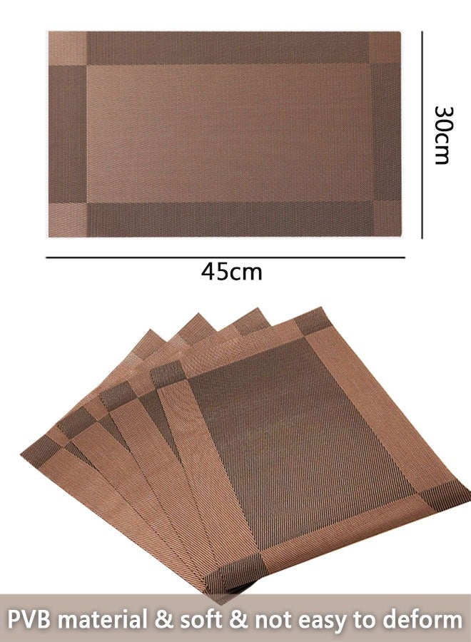وهاواي Placemats Set of 4, Non-Slip Washable PVC Table Mat, Heat-Resistant Woven Vinyl Placemat, Plastic Table Mats for Dining Table, Kitchen Table 30x45 cm(Dark Brown) - Image 2