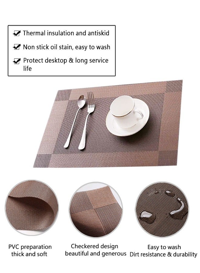 وهاواي Placemats Set of 4, Non-Slip Washable PVC Table Mat, Heat-Resistant Woven Vinyl Placemat, Plastic Table Mats for Dining Table, Kitchen Table 30x45 cm(Dark Brown) - Image 3