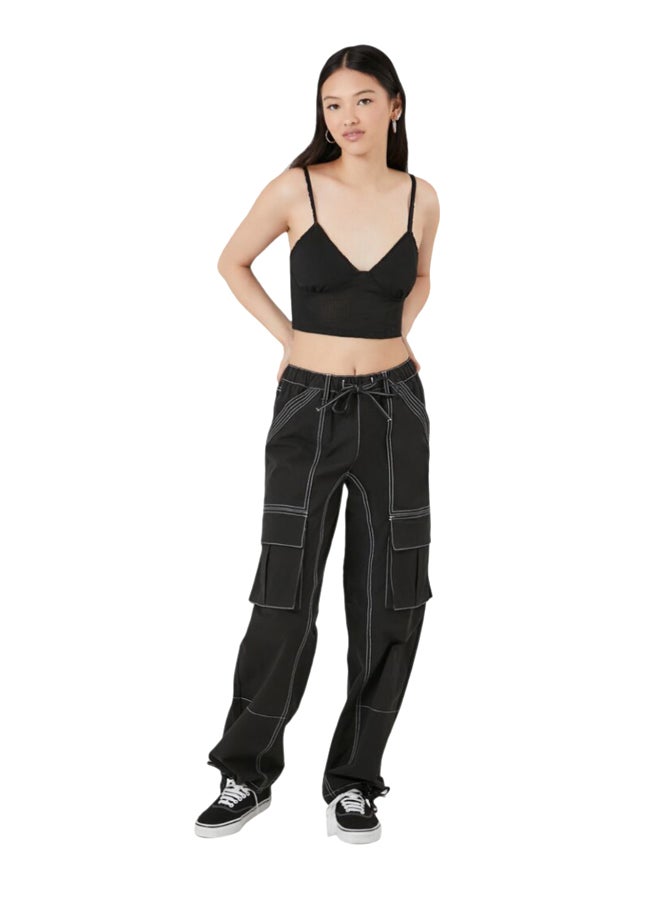 FOREVER 21 Twill Contrast-Seam Cargo Pants - Image 1