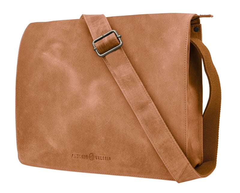 ANTONIO VALERIA Albert Cognac Leather Messenger Bag for Men
