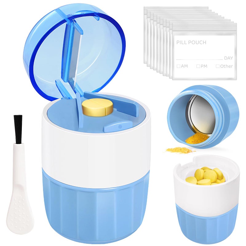 SUKKI 3-in-1 Pill Crusher Cutter with Storage Box, Pill Grinder with Brush Small Bags, PillCrusher Fine Powder with Stainless Steel Grinding Head for Elderly and Pets - Image 1