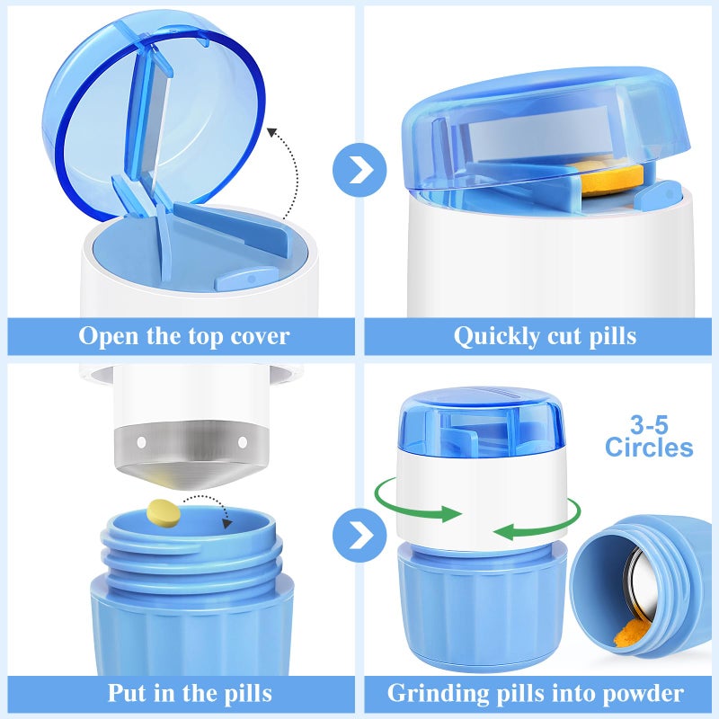 SUKKI 3-in-1 Pill Crusher Cutter with Storage Box, Pill Grinder with Brush Small Bags, PillCrusher Fine Powder with Stainless Steel Grinding Head for Elderly and Pets - Image 3