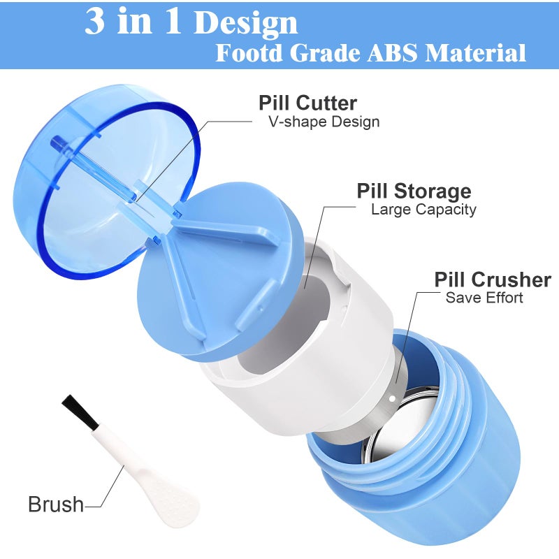 SUKKI 3-in-1 Pill Crusher Cutter with Storage Box, Pill Grinder with Brush Small Bags, PillCrusher Fine Powder with Stainless Steel Grinding Head for Elderly and Pets - Image 2
