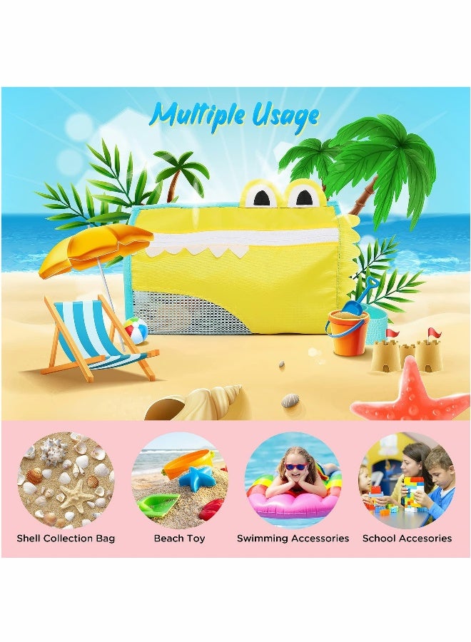 Beach Toy Mesh Beach Bags Kids Shell Collecting Bags, Beach Toys Swimming Accessories Storage Bag, Foldable Sand Toy Totes with Adjustable Carrying Straps–Perfect Fun for Kids Hunting Shells (3 Pack) - Image 3