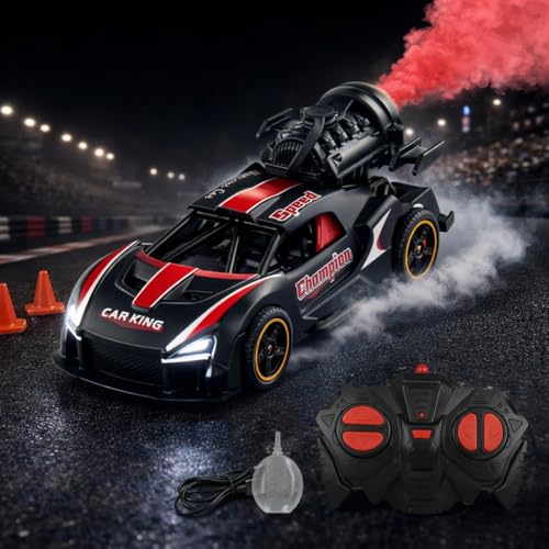Storio Rechargeable Remote Control Metal Die-Cast Racing Car with Real Smoke Effect | Pull Back RC Sports Car for Kids | Durable, Stylish & Fun Vehicle for Boys - Black - Image 1