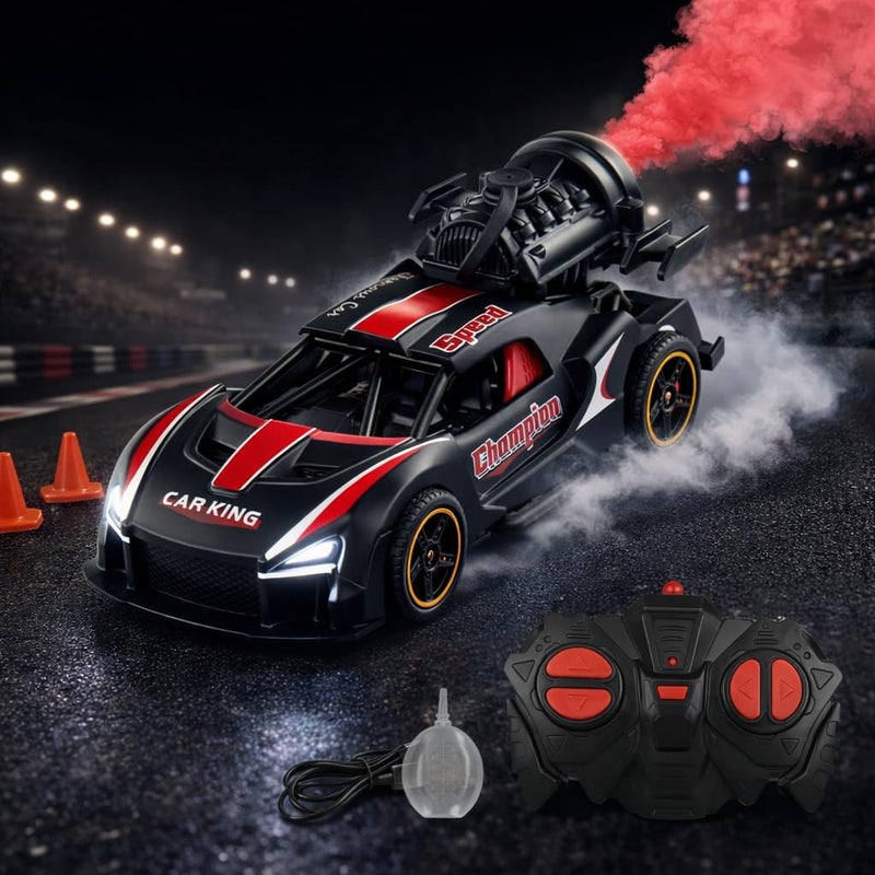 Storio Rechargeable Remote Control Metal Die-Cast Racing Car with Real Smoke Effect | Pull Back RC Sports Car for Kids | Durable, Stylish & Fun Vehicle for Boys - Black - Image 5