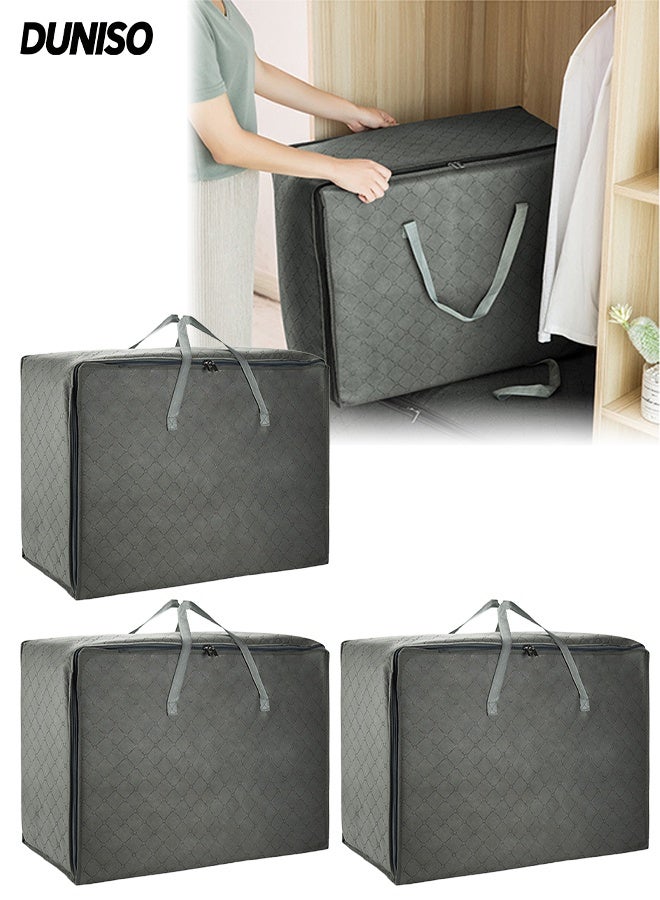 DUNISO 3 Pcs Moving Storage Bags，Storage Laundry Bags with Strong Zippers & Carrying Handles，Foldable Large Capacity Fabric Organizer Bags，for Clothes,Bedding,Comforters,Pillows，58*40*22cm - Image 1