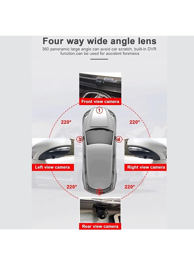 جياو نظام رؤية الطيور العالمي بزاوية 360 درجة، مسجل فيديو رقمي للسيارة عالي الدقة 1080 بكسل، رؤية بانورامية، نظام كاميرا الرؤية الخلفية الشامل لشاشة التحكم المركزية للسيارة التي تعمل بنظام أندرويد (شريحة 307 + عدسة 6048) - Image 3